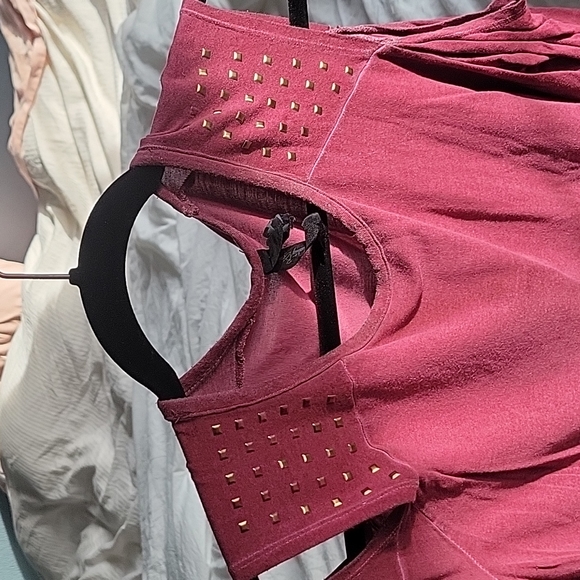 Seven 7 For All Mankind top red drop shoulder 2/3 sleeve gold studded shouldr - Picture 4 of 7